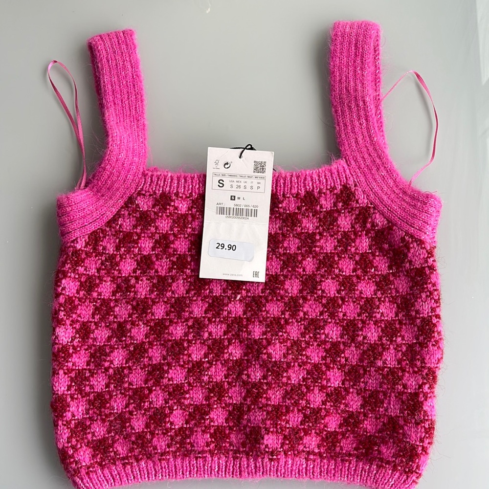 PLAID KNIT TOP PINK